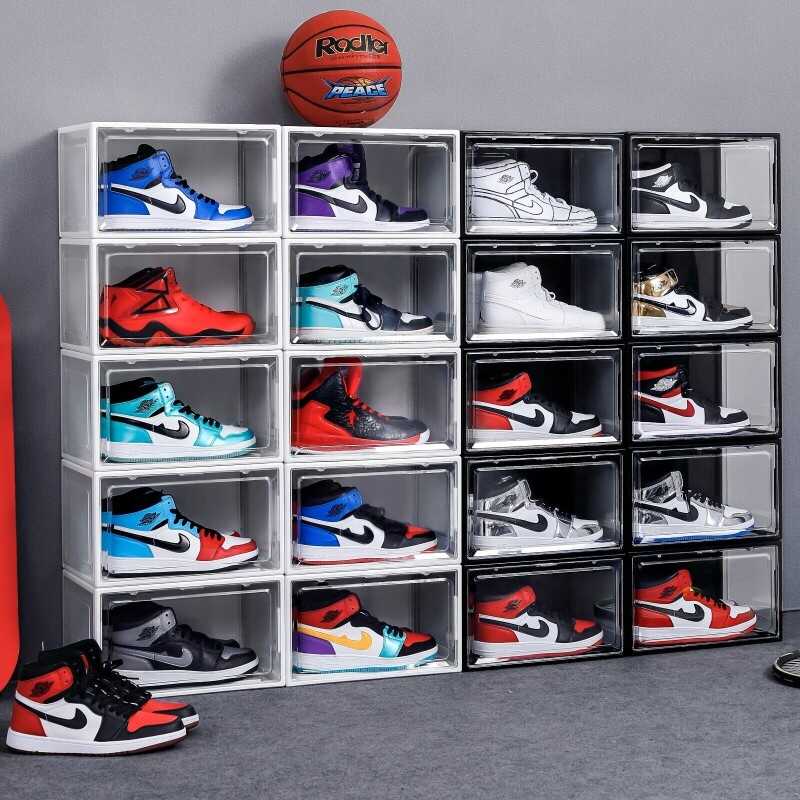 Stackable Magnetic Shoe Storage Box Organizer Sneaker Case Side/Front Container