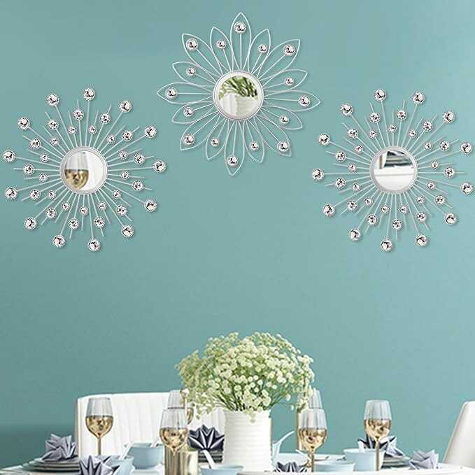 3 Pack Metal Mirrors for Wall Sunburst Wall Mirrors Home Décor Decorative Hanging Wall Art for Living Room Bedroom Entryway