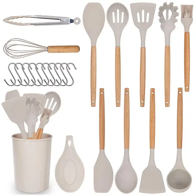 UUGEE Kitchen Cooking Utensil Sets with Holder 446°F Heat Resistant Silicone Spatulas and Cooking Tools