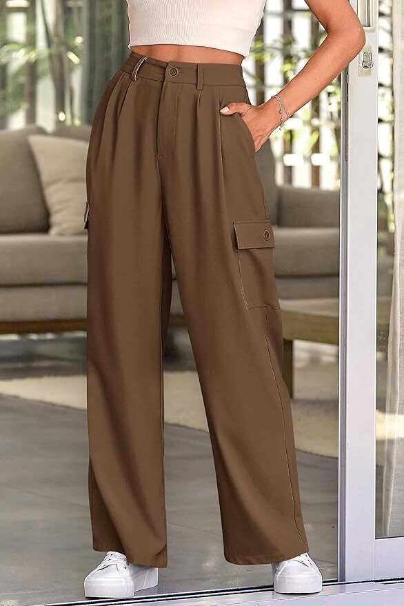 Pretty Garden Womens Business Pants Wide Leg High Waisted Capris Straight Long Work Trousers With Pockets