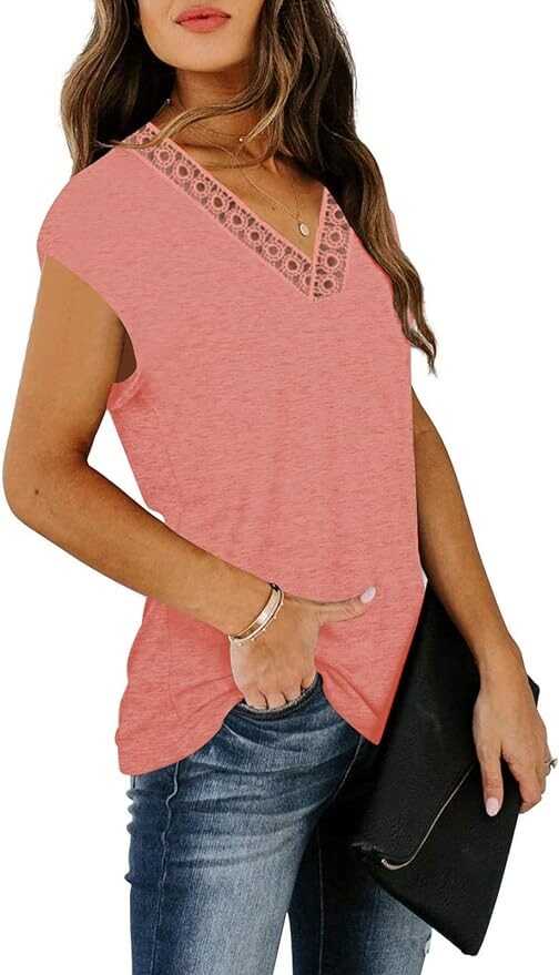 ETCYY Womens Summer Tops 2023 Trendy Tank Tops Loose Fit Lace Floral Print Cap Sleeve T Shirts Blouses