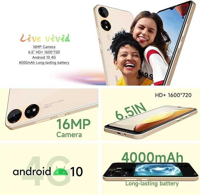 HeyxFome X1 2024 New 4G LTE GSM Unlocked Cell Phone 6.5” HD+ Screen Mobile Phones 4000mAh Android 10 Smart Phone 16MP Smartphone Dual SIM (for T-Mobile Metro Mint Tello USA Market) Face Unlock (Gold)