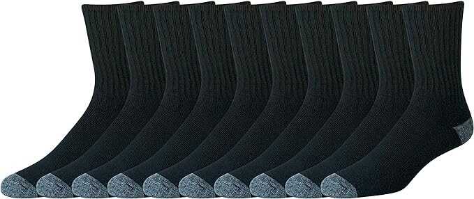 Amazon Essentials Men's Cotton Half Cushioned Crew Socks, 10 Pairs