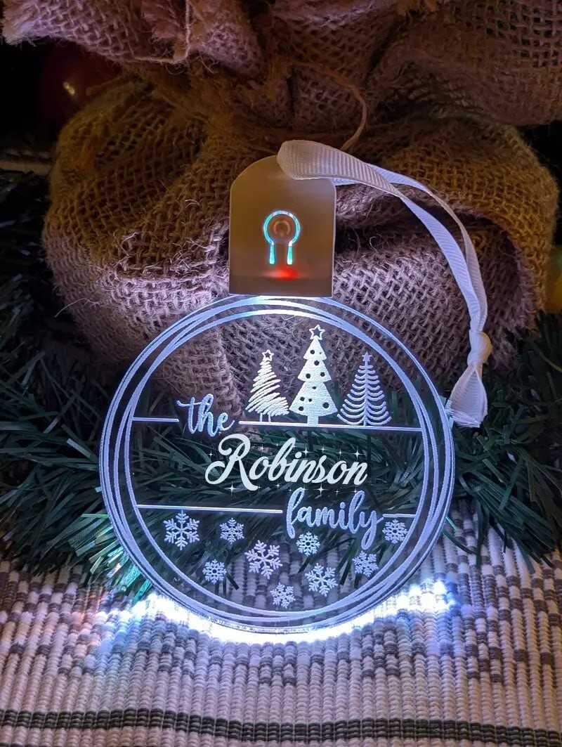 Personalised Name Christmas Trees Bauble LED Light Hanging Decoration