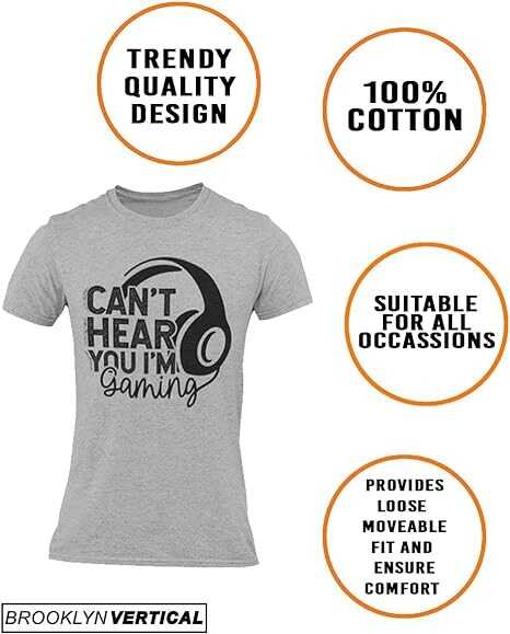 BROOKLYN VERTICAL Can't Hear You I'm Gaming | Funny Video Gamer Gaming Life Short Sleeve Crew Neck T-Shirt