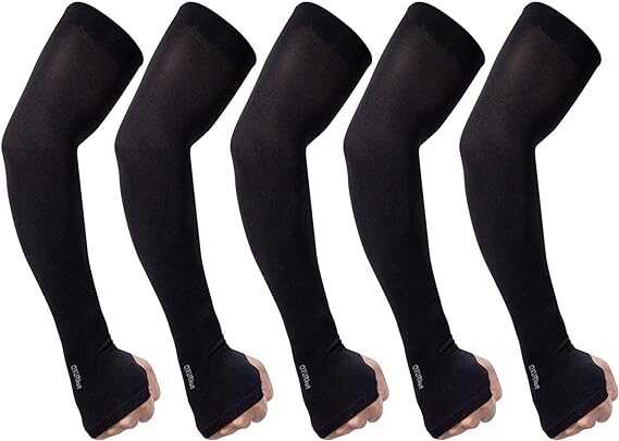QXURkut Arm Sleeves for Women Men, 5 Pairs Cooling UPF50 UV Protection Sun Sleeves Sports Compression Sleeves to Cover Arms, Thumb Hole, Black