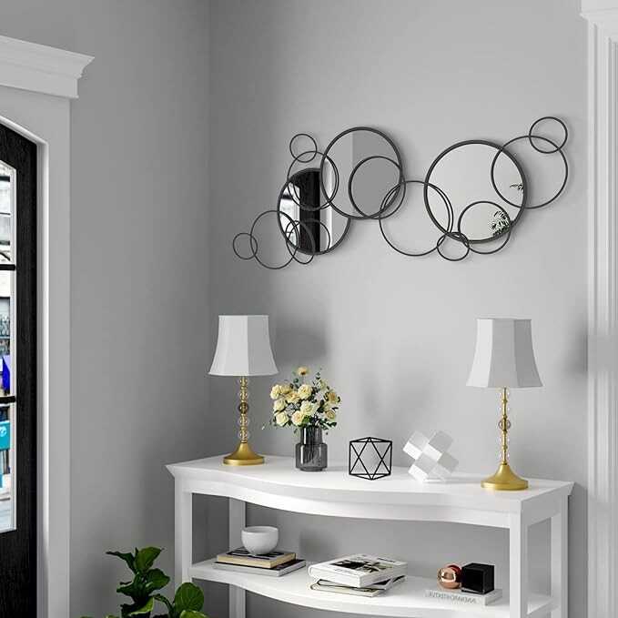 Joudia Decorative Wall Mirror, Modern Wall Mirrors for Living Room Decor Black Overlapping Metal Wall Mirror for Entryway Foyer Hallway Bedroom, 48 * 19 in Large Wall Mirror Decor