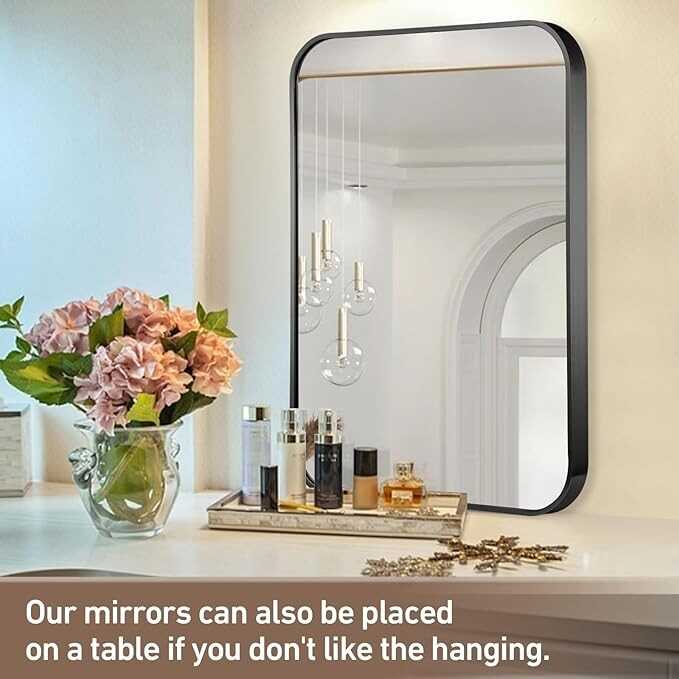 FARMER 20x28 Inch Rectangle Bathroom Mirror, Brushed Black Vanity Mirrors for Wall, Metal Frame Wall Mirror, Vanity Mirror with Round Corner for Bedrooms, Entryways, Living Rooms, Horizontal/Vertical