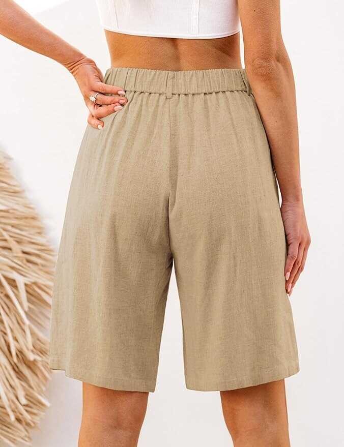 luvamia Bermuda Shorts for Women High Waisted Linen Dressy Casual Pleated Wide Leg Summer Shorts with Elastic Waist