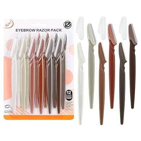 D 12 PCS Eyebrow Razor,Dermaplane Razor,Face Razors for Women,Dermaplaning Tool for Face,3 Colors Facial Hair Shavers with Precision Cover,Facial Hair Remover for Women - Neutral