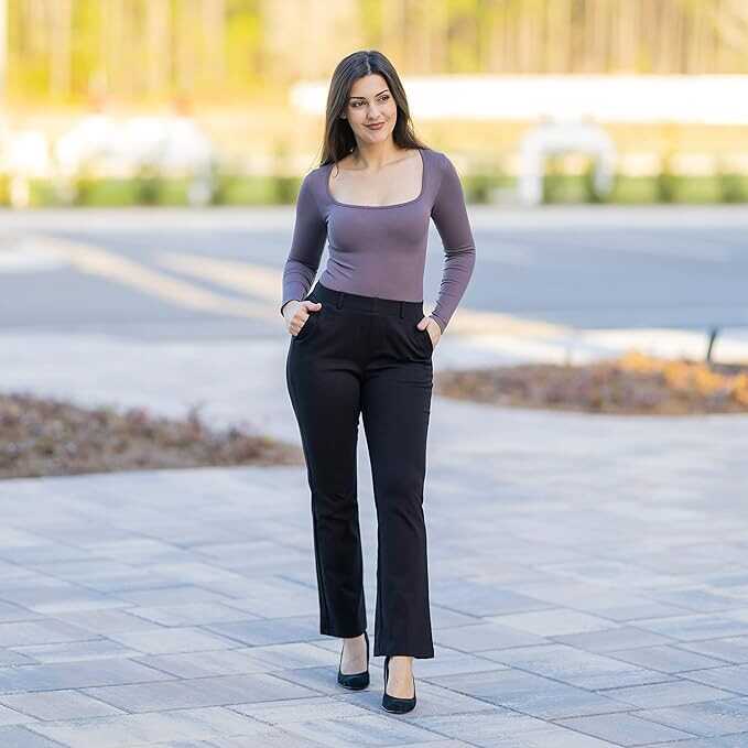 Marycrafts Women's Pull On Stretch Yoga Straight Dress Work Pants 29" /31"/33"