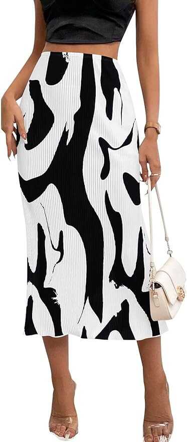 Pretty Garden Womens Floral Casual Stretchy High Waisted Knee Length Pleated A Line Plisse Flared Hem Midi Skirt