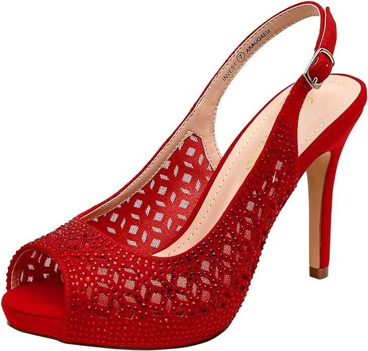 DREAM PAIRS Women's High Heels Platform Dress Rhinestones Peep Toe Pumps Shoes