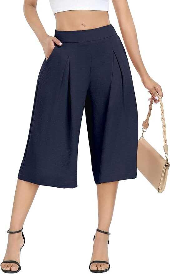 DILIUXING Women's Wide Leg Lounge Capri Pants with Pockets Lightweight High Waisted Loose Trouser