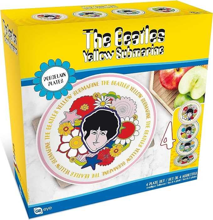 GB eye The Beatles Yellow Submarine Flowers Plate Set Includes 4 pc Music Band Decoration Kitchen & Home Accessories Merch Gift