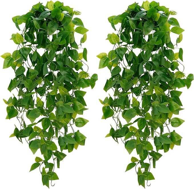 BLEUM CADE Fake Hanging Plants, 2pcs Artificial Hanging Plant, Faux Pothos Vines Hanging Plant Greenery for Wall Home Living Room Indoor Outdoor Decor (No Baskets)