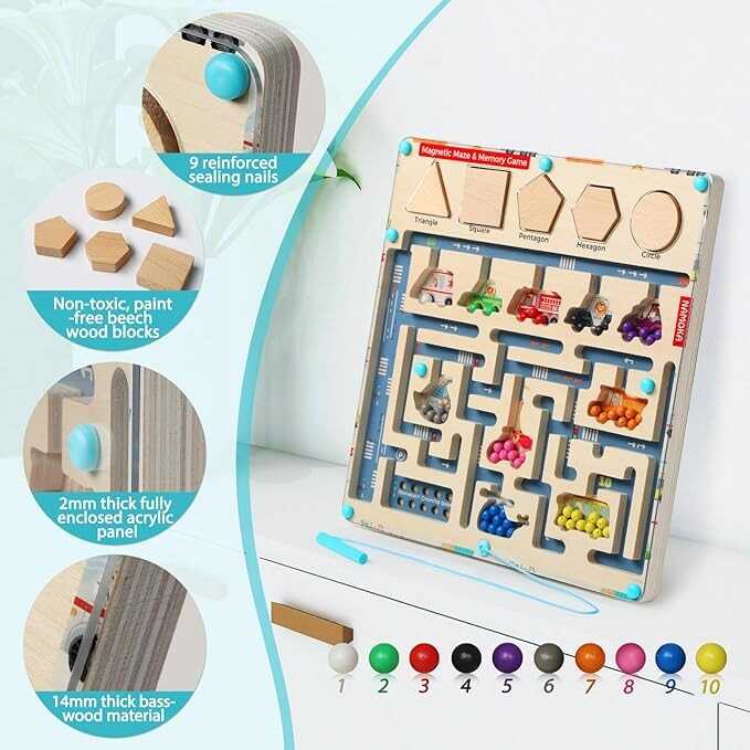 Magnetic Color and Number Maze Montessori Toys for 3 Year Old Wooden Montessori Magnetic Board Memory Game Fine Motor Skills Toys for Ages 5-7 Toddler Learning Educational Toys Gifts for Boys Girls