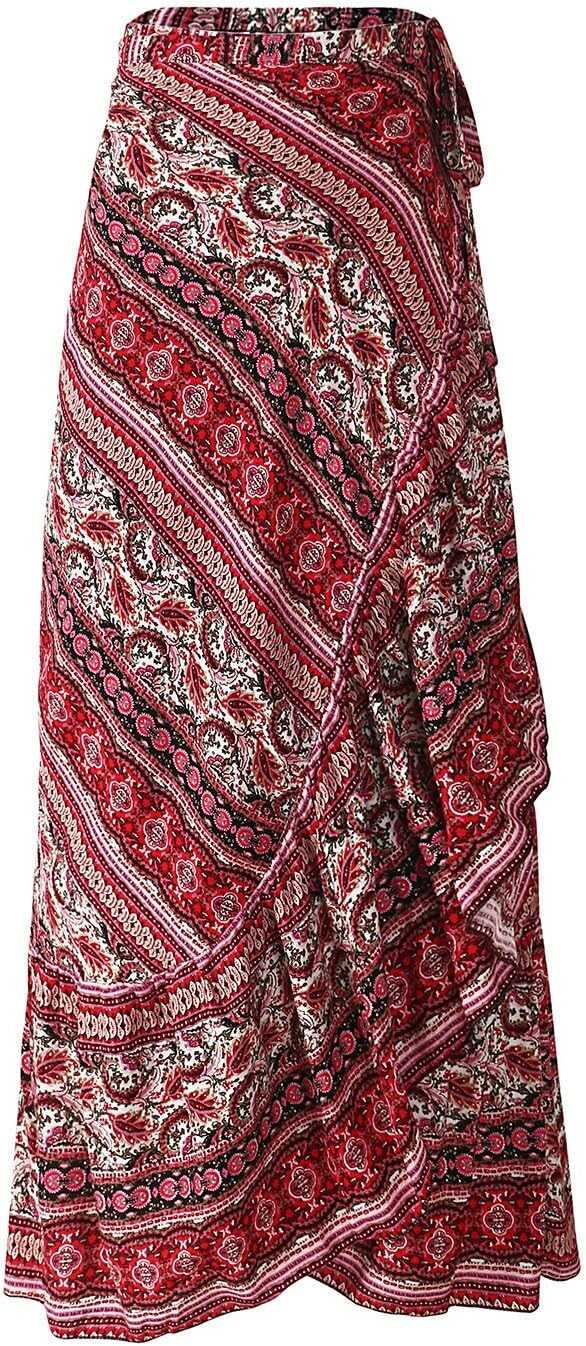 ForeMode Women Boho Print High Waist Side Wrap Bohemian Asymmetric Hem Maxi Long Skirt One Size