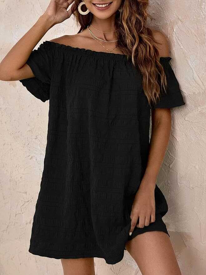 SOLY HUX Women's Sundress Off The Shoulder Short Sleeve A Line Tunic Mini Dress