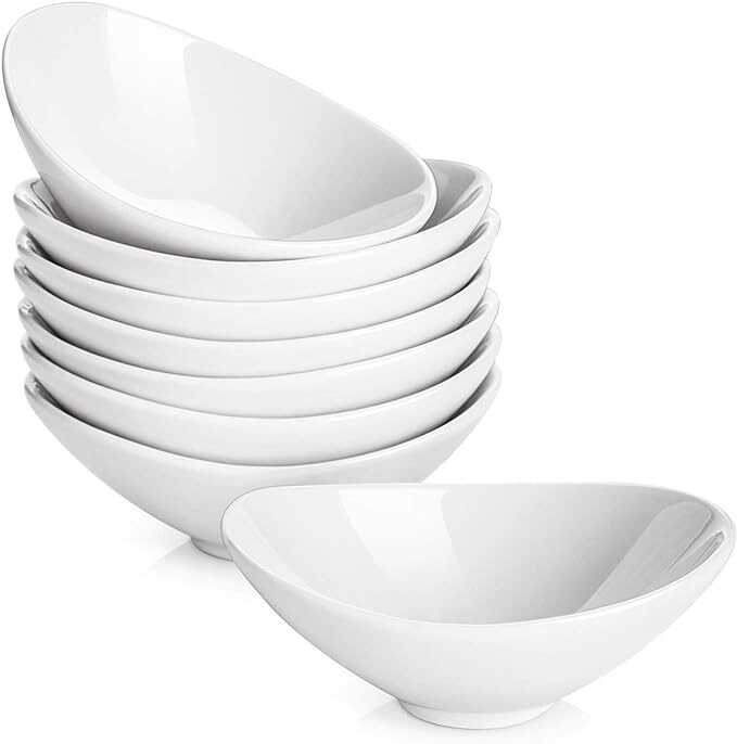 DOWAN Ceramic Dip Bowls, 3 Oz 8 Pack White Dipping Bowls, Mini Serving Bowls for Side Dishes, Sushi Soy Sauce Dish, Gravy Boat Porcelain Dipping Sauce Cups for BBQ and Party Dinner