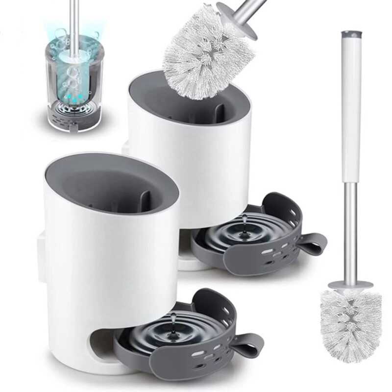 Toilet Brush and Holder Caddy Plunger Set 2 Pack-Hard Bristles Toilet Bowl Brush