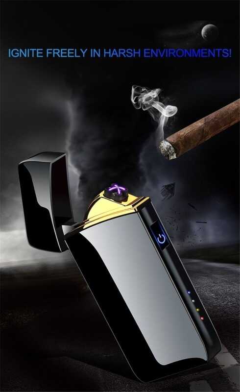 Electric Dual Arc Metal Cigarette Lighter USB Rechargeable Plasma Windproof