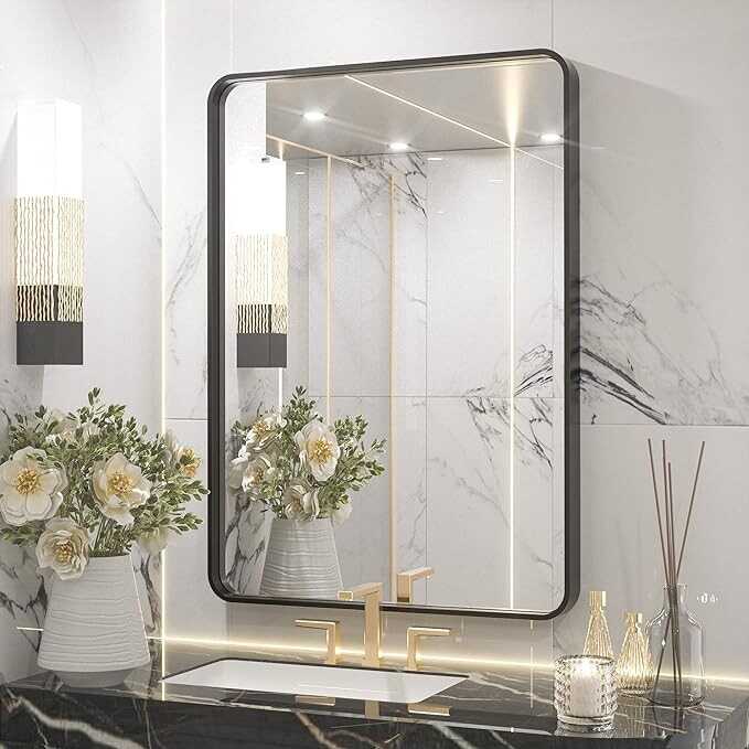 TETOTE Black Framed Mirrors for Bathroom, 22x30 Inch Brushed Metal Frame Wall Mounted Rectangle Mirror for Vanity (Horizontal/Vertical)