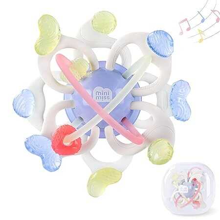 Minimiss Update Baby Teething Toys, Infant Teethers Montessori Toys, Infant Sensory chew rattles Toy Gift for Newborn 0-6 Months