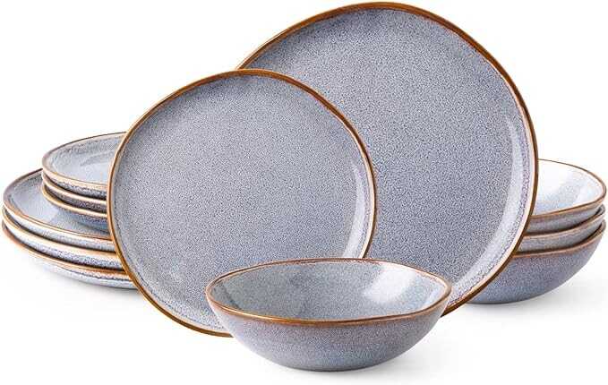 AmorArc Ceramic Dinnerware Sets,Handmade Reactive Glaze Plates and Bowls Sets,Highly Chip and Crack Resistant | Dishwasher & Microwave Safe Dishes Set, Service for 4 (12pc)