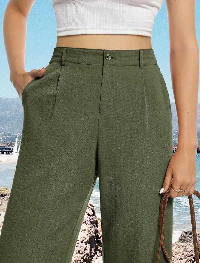 Feiersi Womens Casual Wide Leg Pants High Waisted Button Down Straight Long Trousers Palazzo Pants