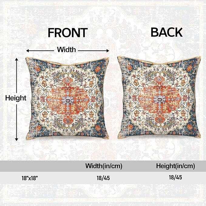 PENUFILO Boho Pillow Covers 18x18 Inch Set of 2 Blue Orange Throw Pillows Vintage Ethnic Bohemian Coral Floral Print Decorative Pillowcase Farmhouse Linen Cushion Cover for Home Sofa Bedroom Visit the