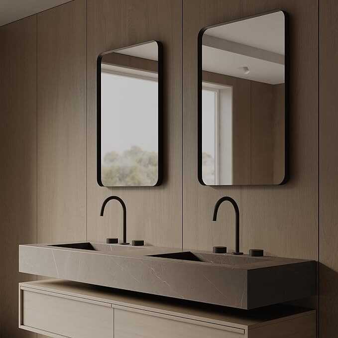 ELEMENTO 24” x 36” Black Metal Bathroom Mirror | Modern Rectangular Wall Mirror | Rounded Corners | Metal Frame with Tempered Glass | Matte Black Mirror for Bathroom Vanity