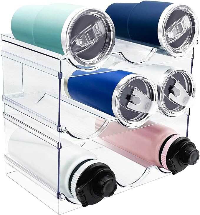 Spaclear 3 Pack Water Bottle Organizer, Stackable Kitchen Home Organization and Storage Rack, Plastic Tumbler Holder for Kitchen Cabinet Cupboard Fridge Organizer and Storage, Wine Mug Cup Organizer