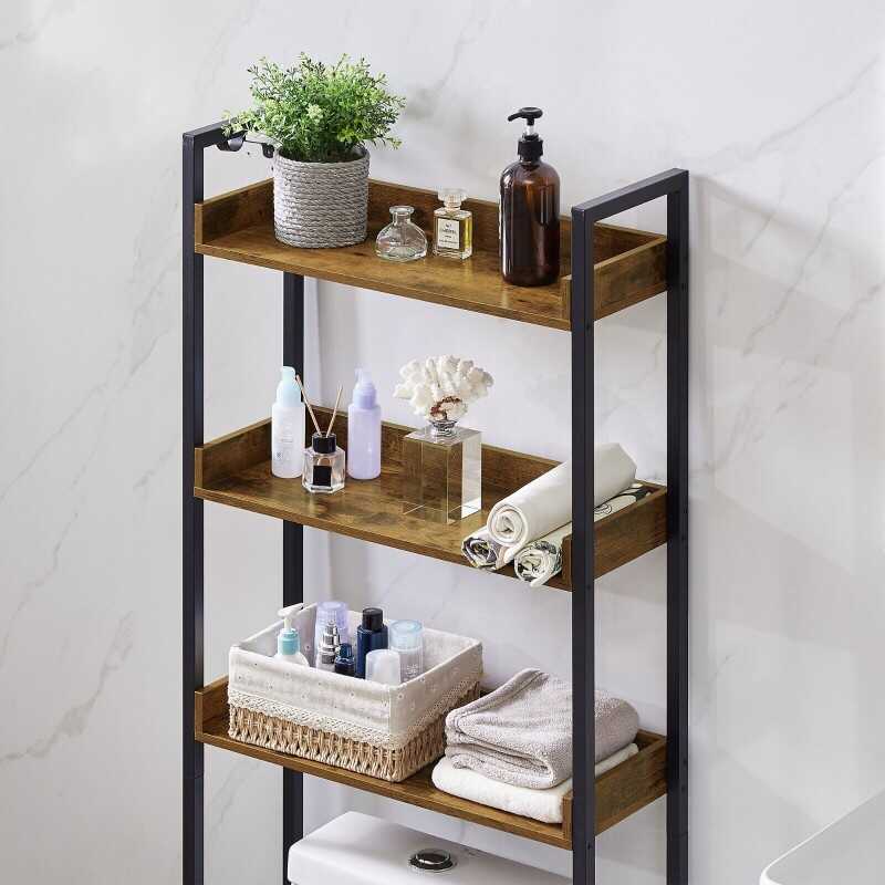 Wooden Over the Toilet Bathroom Storage 3-Tier Shelf Rack Metal Frame Organizer