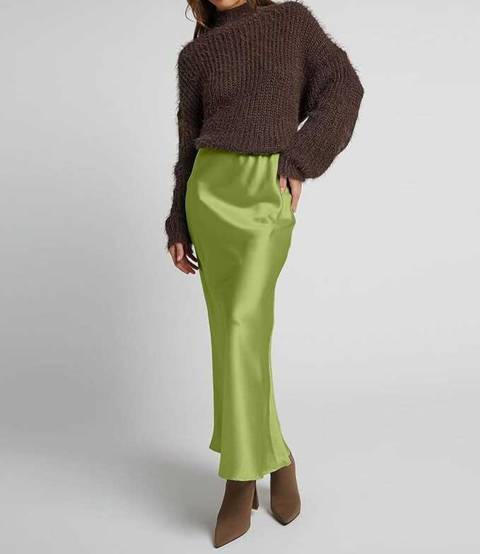 VividMosaic 2024 Satin High Waisted Maxi Skirt Silk A-Line Spring Summer Casual Long Skirts for Women