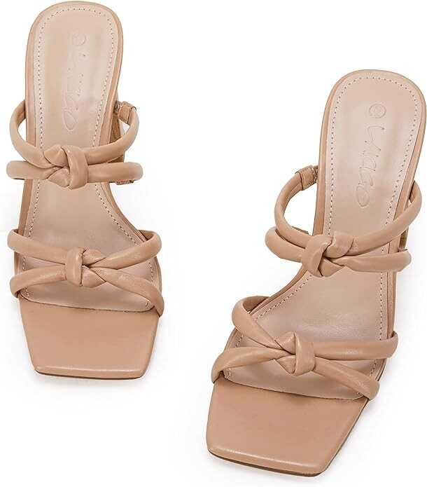 LAICIGO Women's Square Open Toe Heeled Sandals Block Heels Strappy Braided Backless Shoe