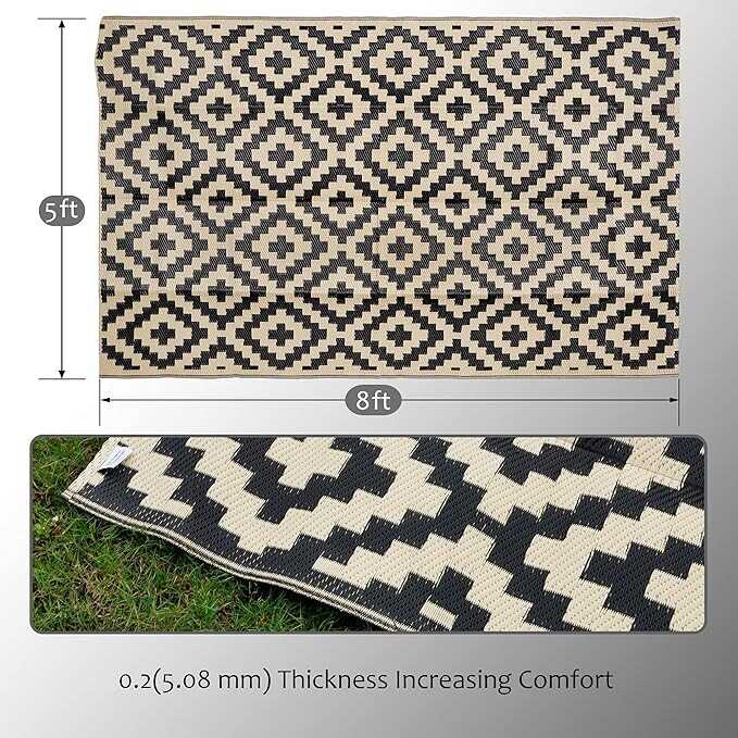SAND MINE Reversible Mats, Plastic Straw Rug, Modern Area Rug, Large Floor Mat and Rug for Outdoors, RV, Patio, Backyard, Deck, Picnic, Beach, Trailer, Camping, Black & Beige, 5' x 8'