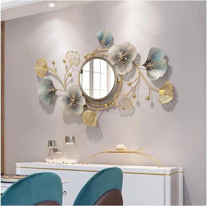 Hoernflk Large Wall Decorative Mirror for Living Room,Creative Wall-Mounted Metal Ginkgo Leaf Hanging Wall Mirror for Bedroom Entryway Dining Room,32 * 19IN