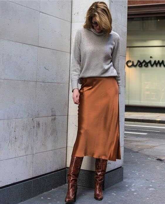 Zeagoo Womens Satin Skirts Casual Silk Midi Skirt High Waisted Long Skirts Zipper Elegant Work Skirts