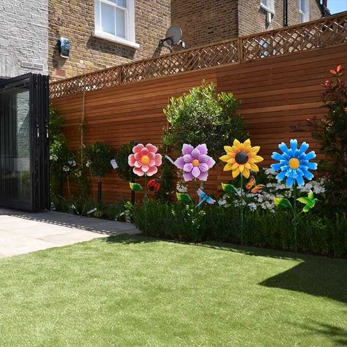 Solar Garden Stakes Lights for Outdoor Decor, 4 Pack Waterproof Metal Art Stick Flowers, Light for Outside Garden Patio Pathway Yard Backyard Porch Lawn