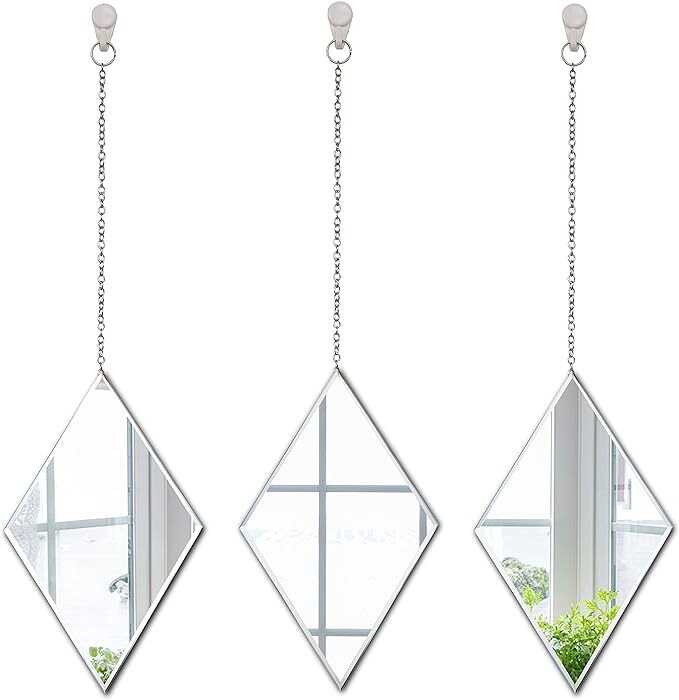 LYLDACER Yanliff Diamond Shape Decorative Wall Mirror.Set of 3,Hanging Chain Frameless Mirror. 8X13inches,Small Decor Mirror. Visit the LYLDACER Store