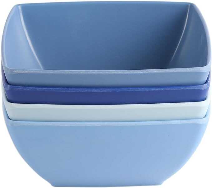 Gibson Home Jayson Melamine Dinner Bowl, Set of 4, 6-inch Square, Blue, Kitchen Accessories, 136429.04