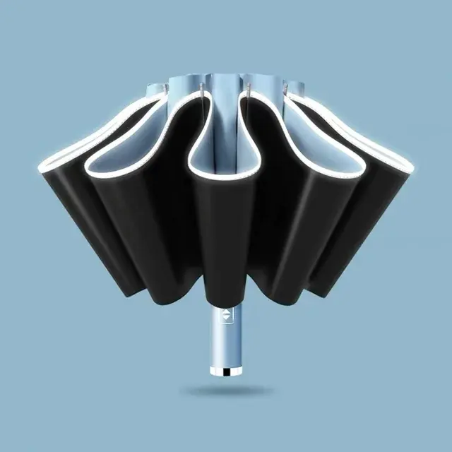 10 Ribs Fully Automatic UV Umbrella Reflective Stripe Large Reverse Umbrellas For Rain Sun Heat Insulation Parasol Sky Blue