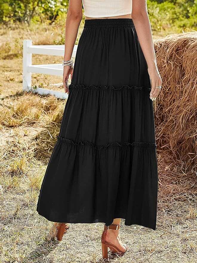 Avanova Women's Boho Leopard Print Midi Skirts High Waisted Split Thigh Long Skirt