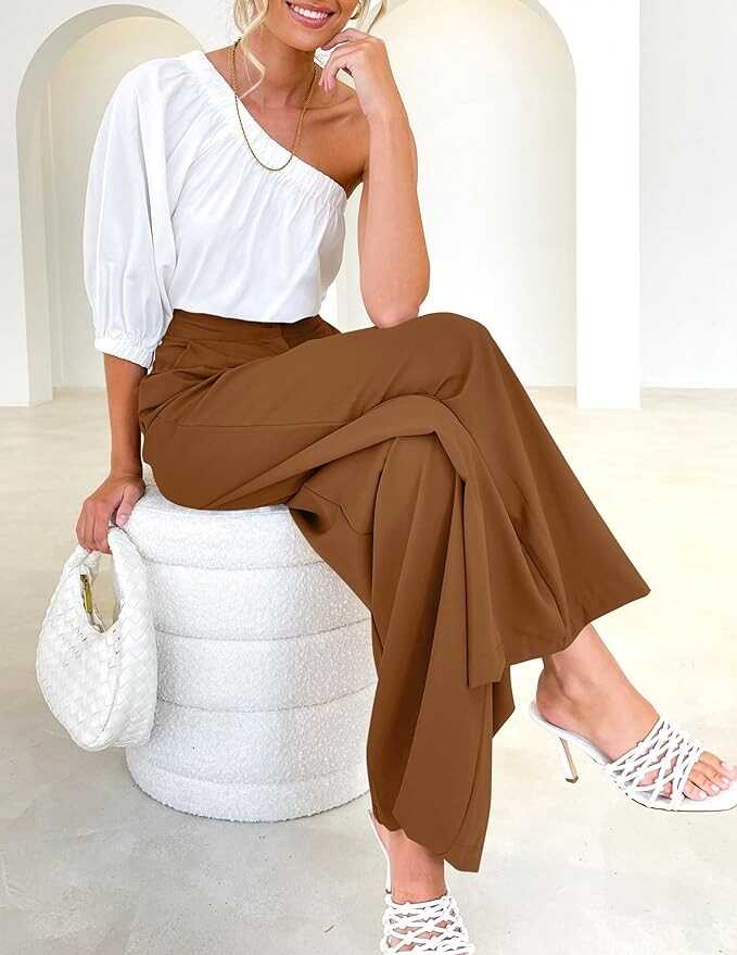 MIROL Women's Wide Leg Palazzo Pants Elastic High Waist Trousers Comfy Work Suit Pants with Pockets