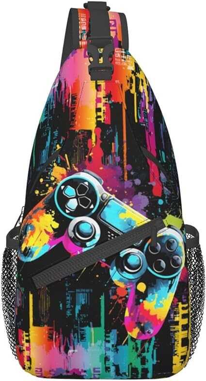Yirasnezy Video Game Sling Bag Gaming Pattern Sling Backpack Colorful Crossbody Bag Men Casual Shoulder Daypack for Women Men Lightweight Travel Hiking Gym Outdoor Camping Casual Sport