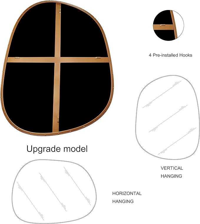 Asymmetrical Mirror for Wall Decor 23"*30", Modern Brass Framed Wall Mirror for Living Room Bathroom Bedroom Entryway ELE-STOU-0064G