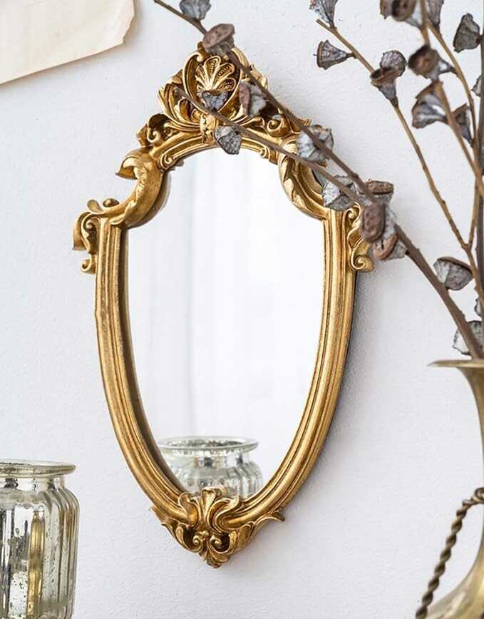 Funerom Vintage 11.6 x 9 Inch Decorative Wall Mirror Gold Shield Shape
