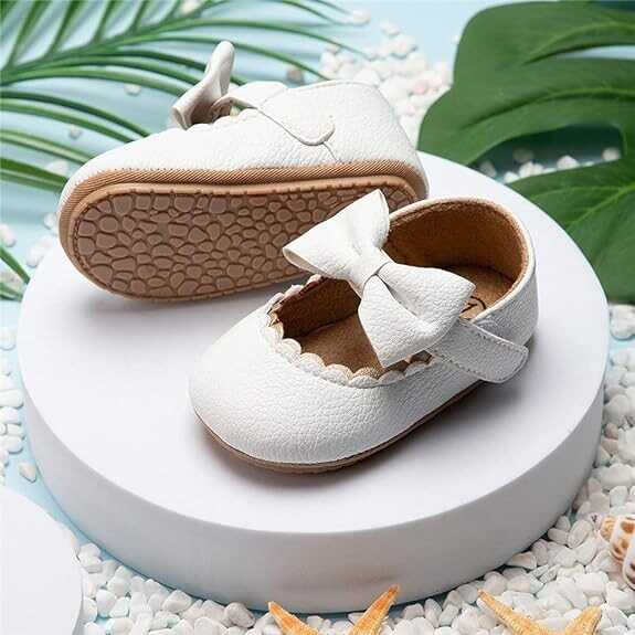 Meckior Infant Baby Girls Soft Sole Bowknot Princess Wedding Dress Mary Jane Flats Prewalker Newborn Light Baby Sneaker Shoes
