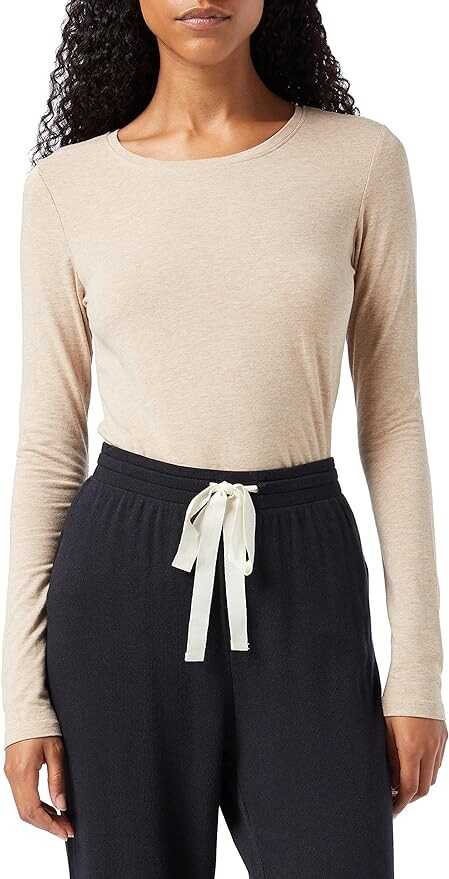 Amazon Essentials Women's Classic-Fit Long-Sleeve Crewneck T-Shirt Shirt, -Tan Heather, X-Large